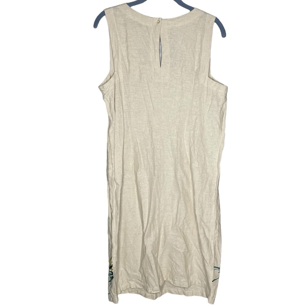 For Cynthia Dress floral linen beige square neck tropical women’s size medium - Picture 3 of 6